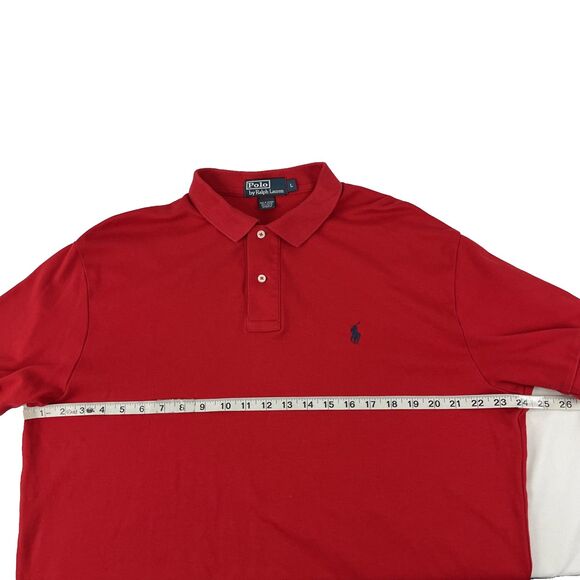 Mens Polo Ralph Lauren Short Sleeve Polo Shirt Sz L Red Blue Pony - Picture 3 of 6